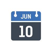 10 de junio calendario fecha icono vector