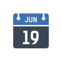 19 de junio icono de calendario, icono de fecha vector