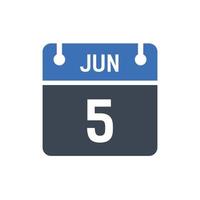 June 5 Date of Month Calendar vector