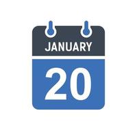 icono de fecha de calendario del 20 de enero vector