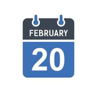 February 20 Calendar Date Icon vector