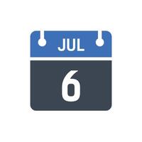 July 6 Date of Month Calendar vector