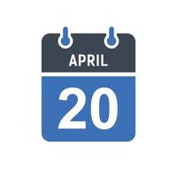 icono de fecha de calendario del 20 de abril vector