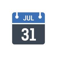 July 31 Date of Month Calendar vector