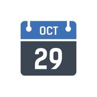 29 de octubre fecha del mes calendario vector