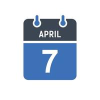 icono de fecha de calendario del 7 de abril vector