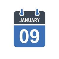 icono de fecha de calendario del 9 de enero vector