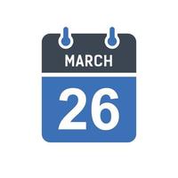 March 26 Calendar Date Icon vector
