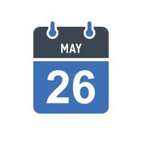 icono de fecha de calendario del 26 de mayo vector