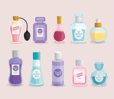 various fragrances bottles icons vector