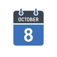 icono de fecha de calendario del 8 de octubre, icono de fecha de evento, fecha de calendario, diseño de icono vector