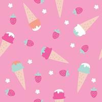 ice cream cone cute style vector seamless pattern. strawberry ice cream on pink background. cartoon elements decorative cute. graphic of hand drawn illustration for print, wallpaper, textile, fabric.