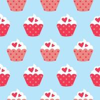 Bakery Cupcakes style vector seamless pattern. Pink and white cake on blue background. sweet cartoon elements decorative cute. graphic of hand drawn illustration for print, wallpaper, textile.