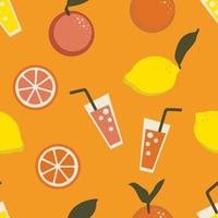 orange, lemon cute style vector seamless pattern. fruit juice cartoon on orange background. summer colorful elements decorative cute. graphic of hand drawn illustration for print, wallpaper, textile.