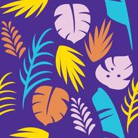 leaves botanical style vector seamless pattern. colorful monstera coconut palm and banana leaves on blue background. summer elements decorative cute. graphic of hand drawn illustration for print.