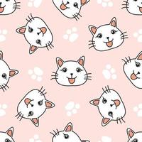 Cat cute cartoons pattern. White cat on pink background. The seamless cute pattern and one character for T-shirt vector design for fashion, wrapping paper, background, wallpaper.