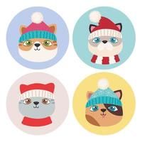 cuatro lindos gatos navideños vector