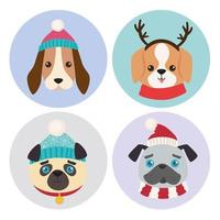 cuatro lindos perros navideños vector