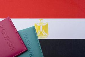 Against the flag of Egypt two passports. photo