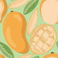 Fruit seamless pattern for textile products, mango pieces and leaves in a flat style vector