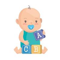 cute baby with cubes playing vector