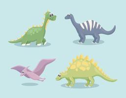 lindos dinosaurios cuatro personajes vector