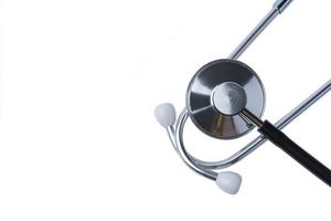 Black stethoscope on white isolated background. Medical equipment. photo