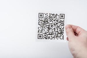 The hand holds the transaction code on a piece of paper. photo