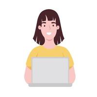 mujer usando laptop vector