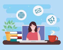 woman in virtual conference vector