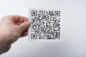 The hand holds the transaction code on a piece of paper. photo