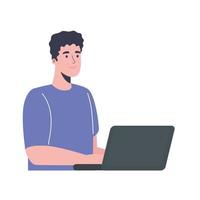 young man using laptop vector