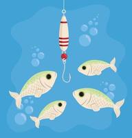 lure fishing with fishes animals vector
