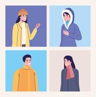 photos of people with winter clothes vector