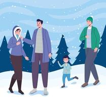 people in winter landscape vector