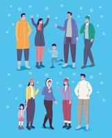 group of people using winter clothes vector