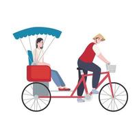 vietnamese people in tricycle vector