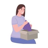 mujer abriendo caja con ropa vector
