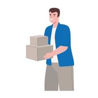 unboxing, man holding boxes vector