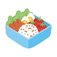 caja bento azul con almuerzo vector