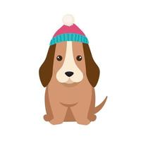 dog wearing winter hat vector