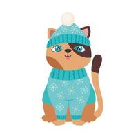 cute cat wearing winter clothes vector