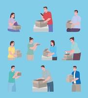 people opening boxes vector