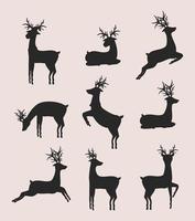 nine reindeer animals silhouettes vector