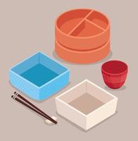 bento boxes and chopsticks vector