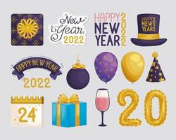 fourteen happy new year icons vector