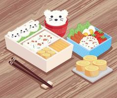 cajas bento almuerzo en mesa vector