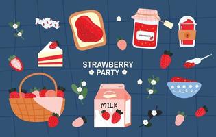 Sweet treats made with strawberries. flat design style vector illustration.