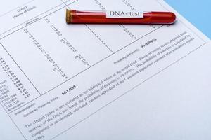 DNA molecule forming inside the vial in for blood analysis.3D rendering, conceptual images. photo