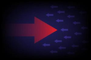 Think differently and idea concept. Red arrow changes direction with a group of blue arrows on dark background. Innovation and the new strategy for business. Change trend, creative solution. vector